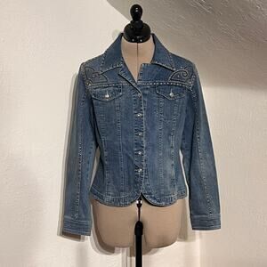 Christine Alexander Rhinestone Denim Jacket S Western Bling Cross Back Studded